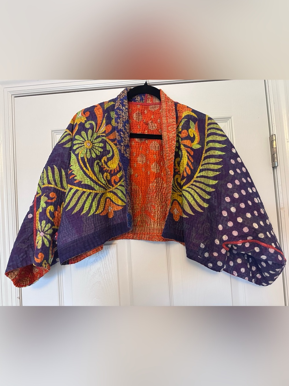 Mieko Mintz - Bohemian Floral Printed REVERSIBLE Crop in Purple & Orange & Green
